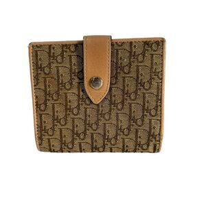 Dior Brown Monogram Canvas Wallet with Tan Leather Trim